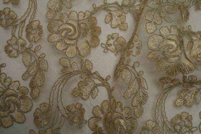 Rosedale Embroidered Lace Fabric – Antique Gold