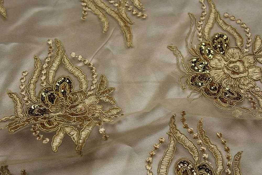 gold ROUNDAROSE Lace Fabric by the Yard - 54 Inch Wide