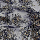 Navy/Gold Rowley Sequin Embroidered Mesh Fabric. Lace Netting Material - 52 Inch in Width Fabric by the Yard - 52 Inch Wide