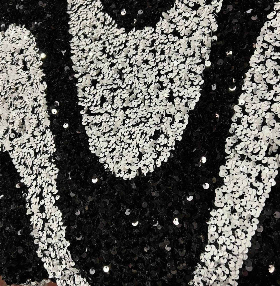 Black/White Selectra Waves Stretch Velvet Sequin Fabric by the Yard - 48 Inch Wide