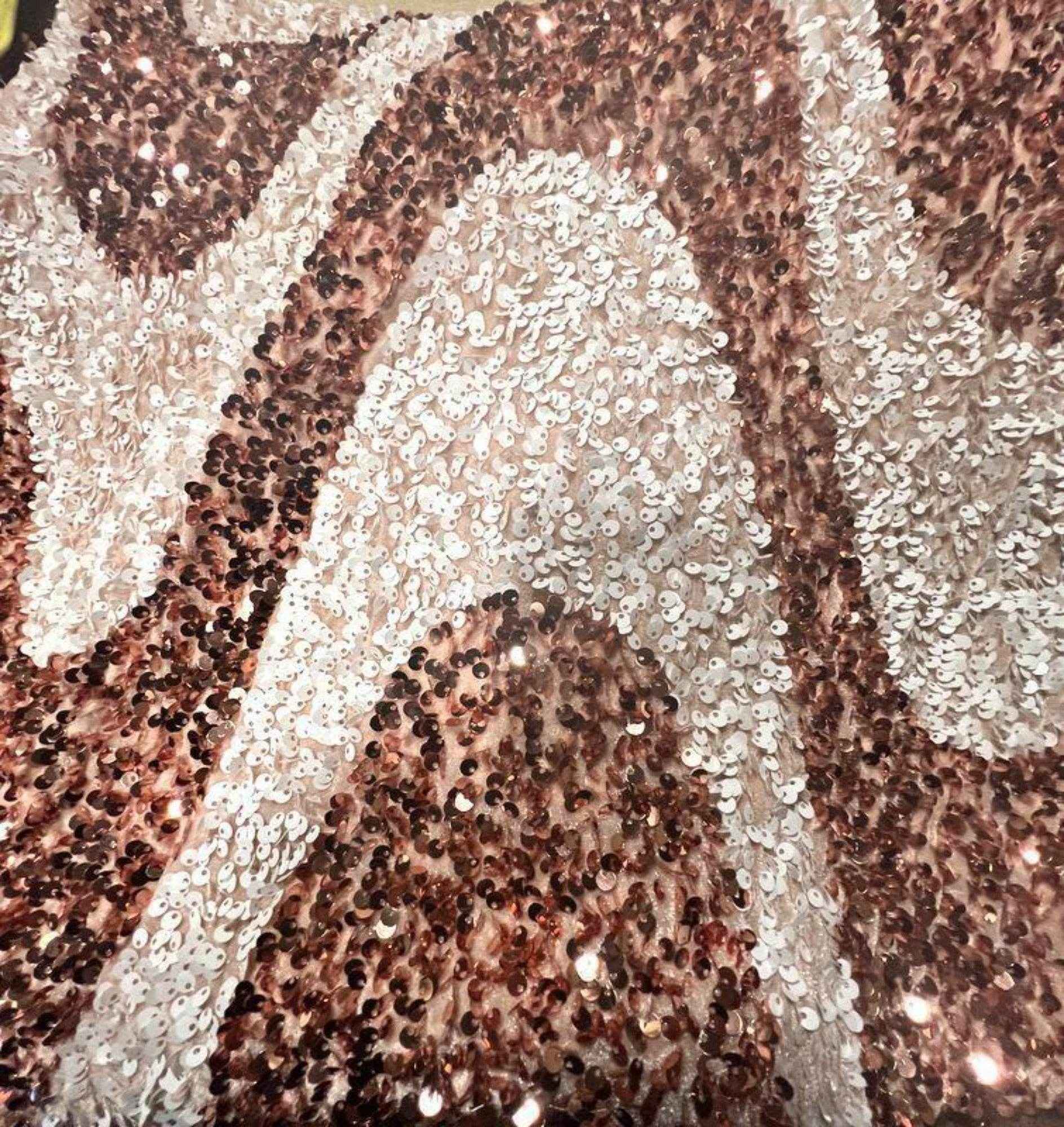 Blush/White Selectra Waves Stretch Velvet Sequin Fabric by the Yard - 48 Inch Wide