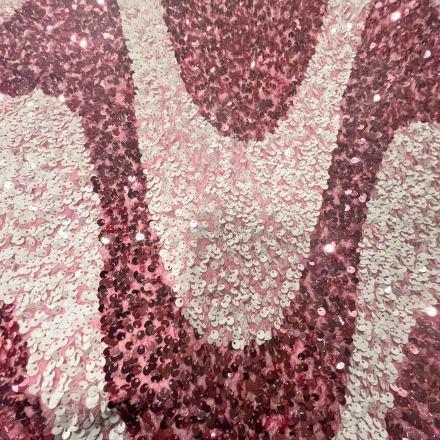 Pink/White Selectra Waves Stretch Velvet Sequin Fabric by the Yard - 48 Inch Wide