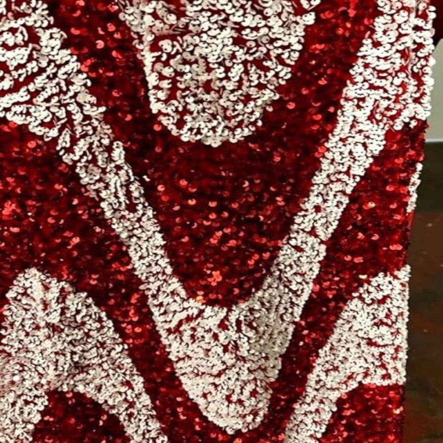Red/White Selectra Waves Stretch Velvet Sequin Fabric by the Yard - 48 Inch Wide