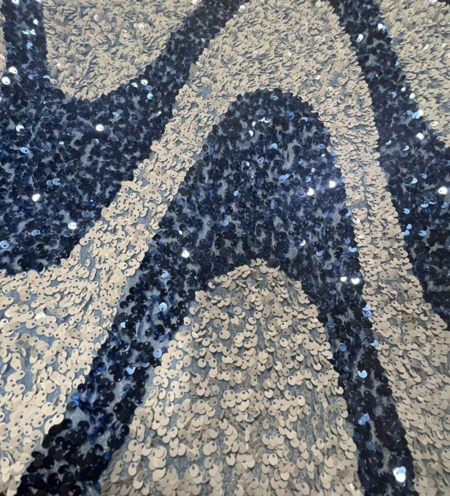 Sky Blue/White Selectra Waves Stretch Velvet Sequin Fabric by the Yard - 48 Inch Wide