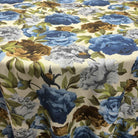 Blue SPRING GARDEN Floral Digital Print Fabric - Cotton Hand - 58 Inch. in Width Fabric by the Yard - 58 Inch Wide