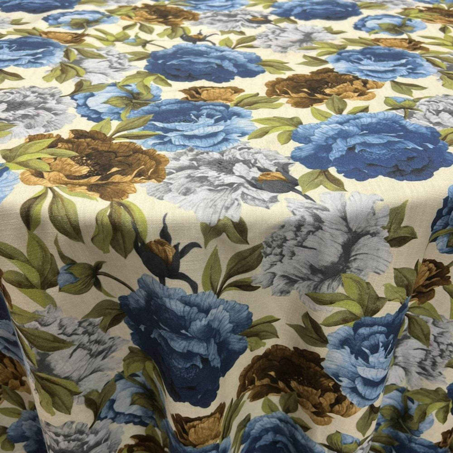 Blue SPRING GARDEN Floral Digital Print Fabric - Cotton Hand - 58 Inch. in Width Fabric by the Yard - 58 Inch Wide