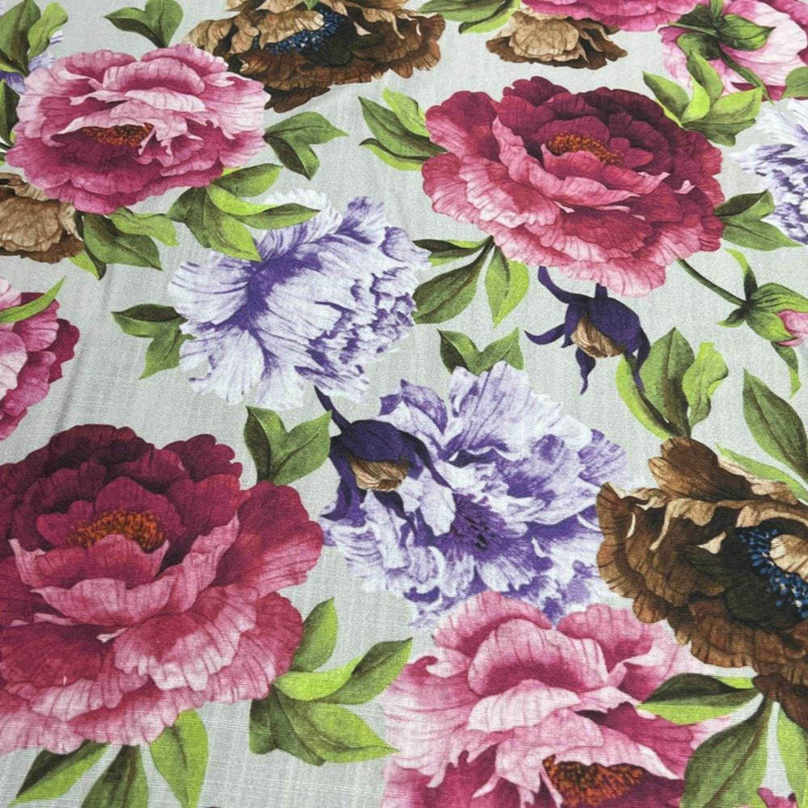 Red SPRING GARDEN Floral Digital Print Fabric - Cotton Hand - 58 Inch. in Width Fabric by the Yard - 58 Inch Wide