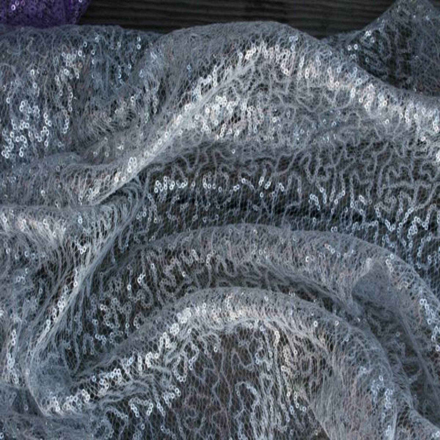 Grey SPRINKLE Two Size Sequin Fabric on Sheer Material Fabric by the Yard - 52 Inch Wide