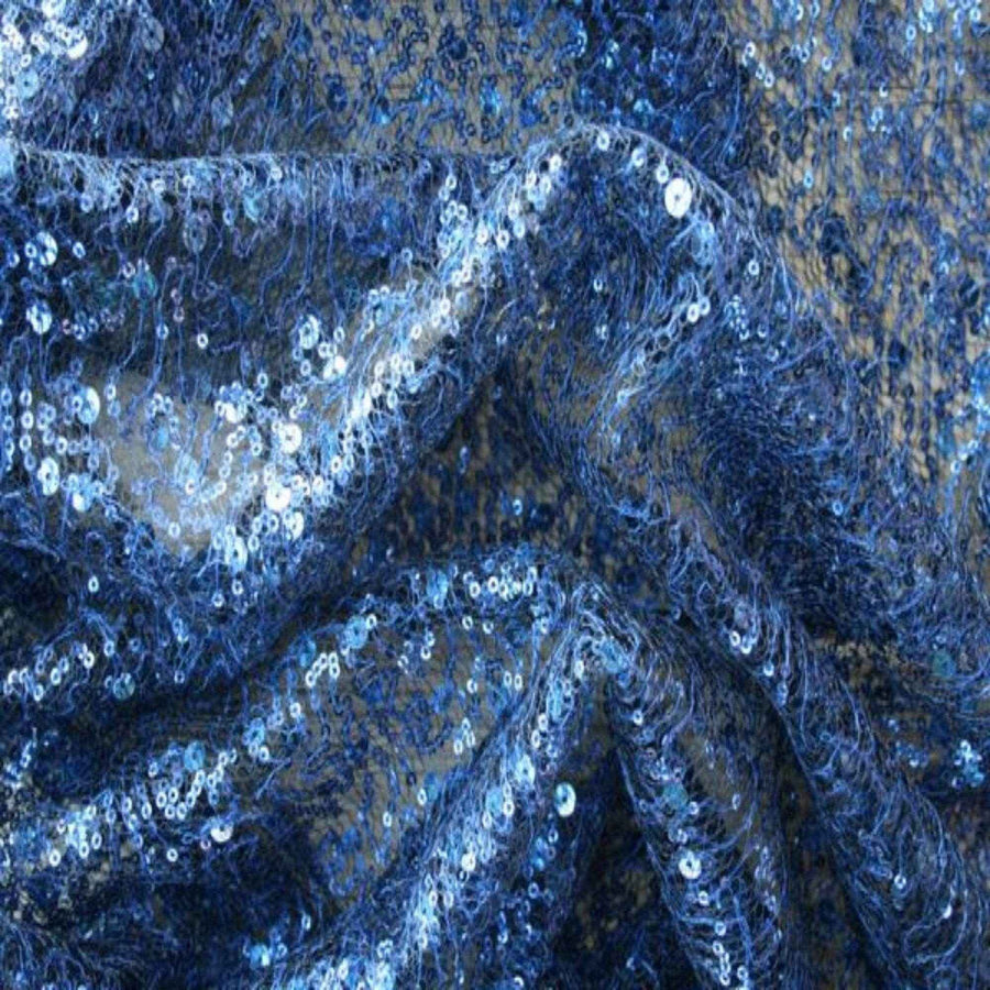 Navy SPRINKLE Two Size Sequin Fabric on Sheer Material Fabric by the Yard - 52 Inch Wide