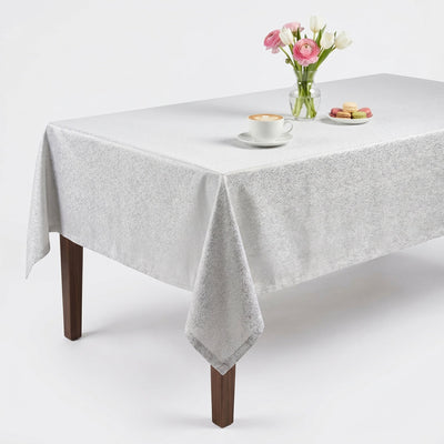 Starlight Metallic Jacquard Tablecloth – White