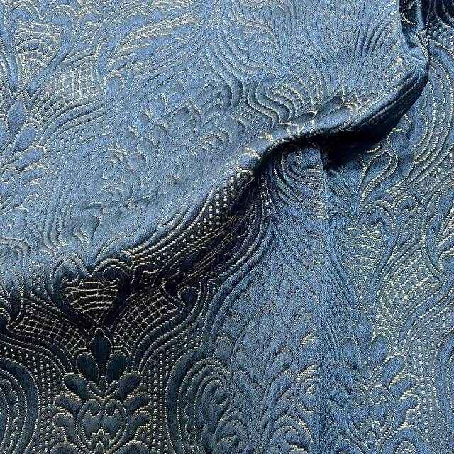 Navy/Gold Treasure Jacquard Fabric by the Yard - 115 Inch Wide