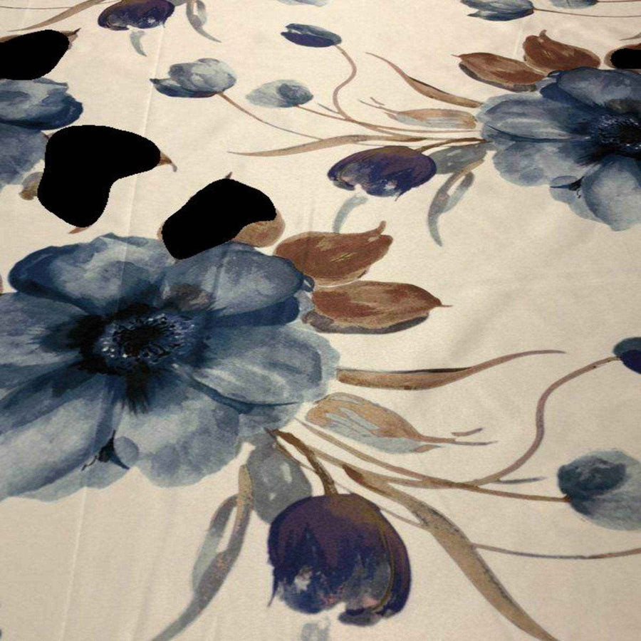 Navy TROPICAL Floral Digital Print Satin Fabric - Cotton Hand - 58 Inch. in Width Fabric by the Yard - 58 Inch Wide
