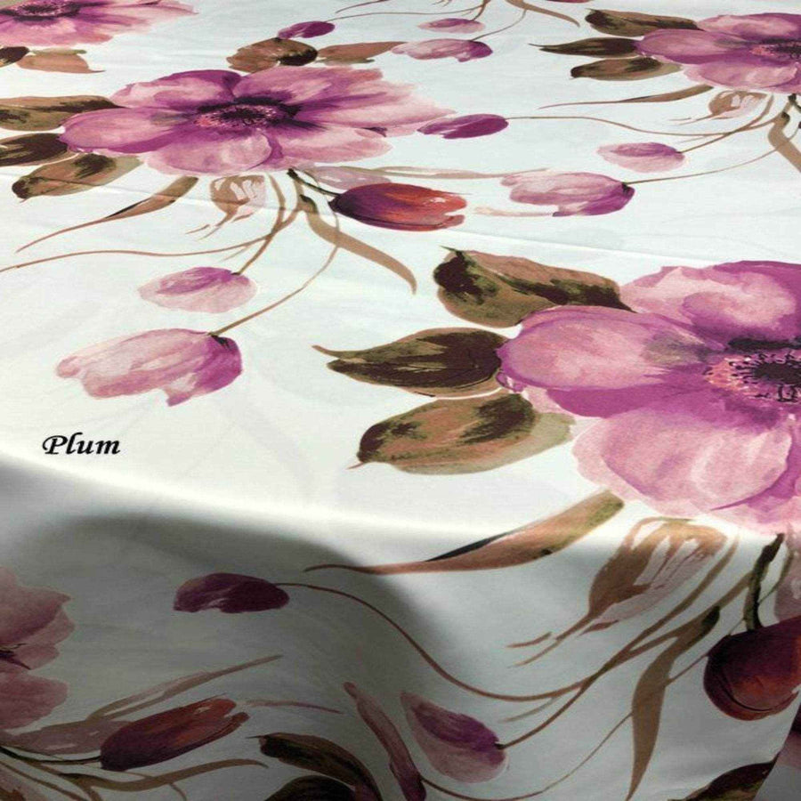 Plum TROPICAL Floral Digital Print Satin Fabric - Cotton Hand - 58 Inch. in Width Fabric by the Yard - 58 Inch Wide
