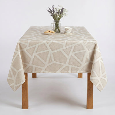 Triangle Metallic Jacquard Tablecloth – White
