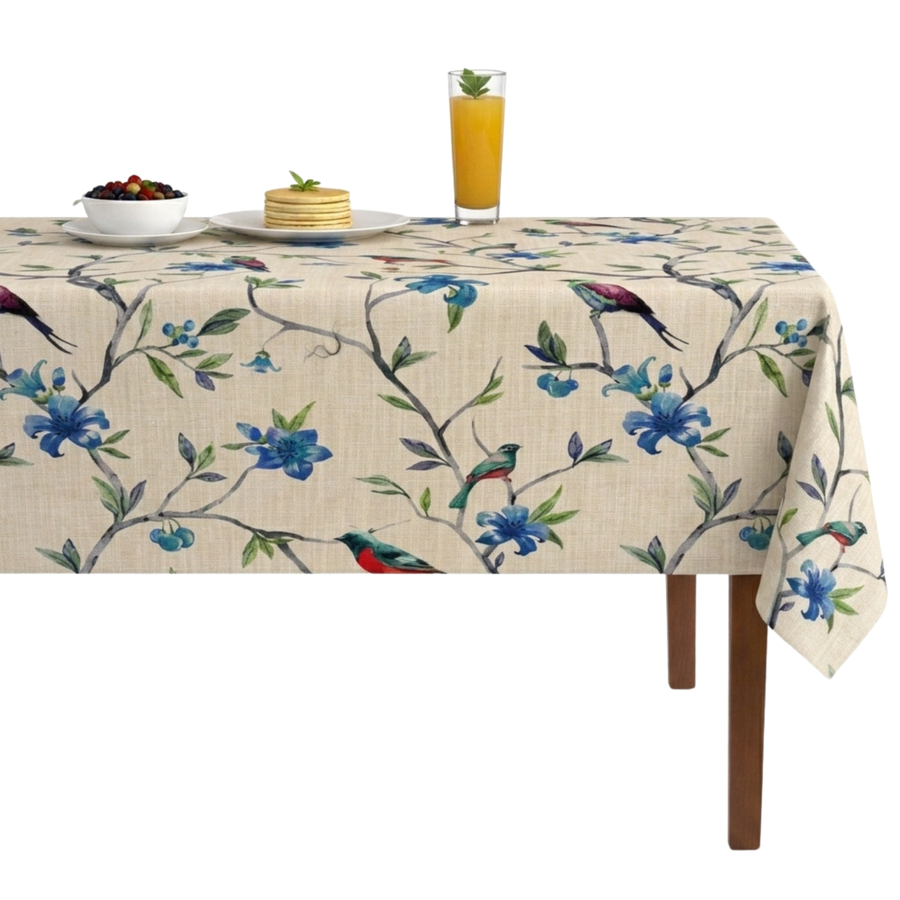 Parrot Floral Digital Print Tablecloth – Blue