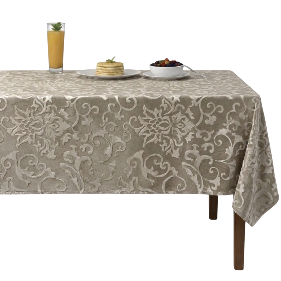 Vails Embossed Scroll Velvet Tablecloth – Champagne