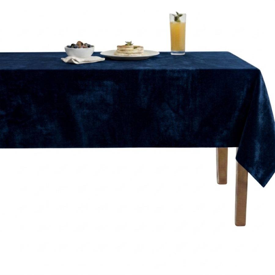 Sweden Solid Plain Velvet Tablecloth – Dark Navy