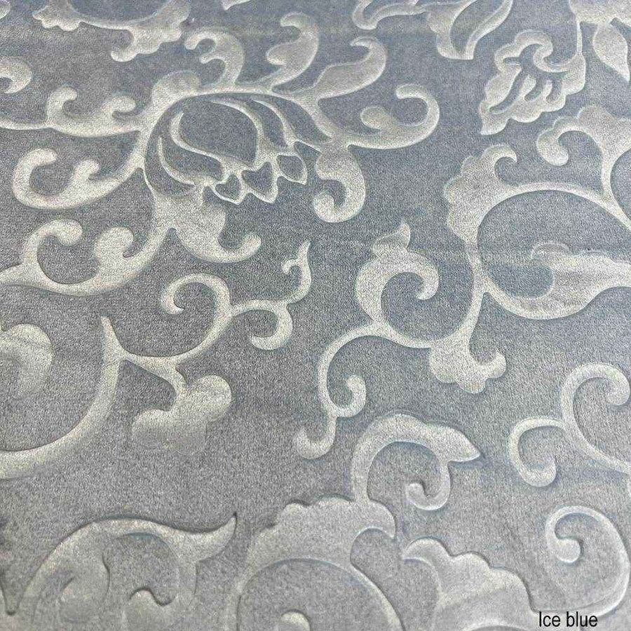 Ice Blue Brocade Velvet Fabric by the Yard