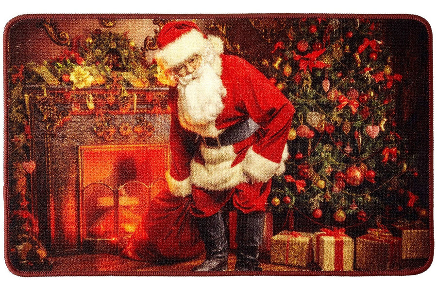Seasonal Xmas Christmas Holiday Santa Claus Actions Pattern Decorative Area Rug, Doormat.