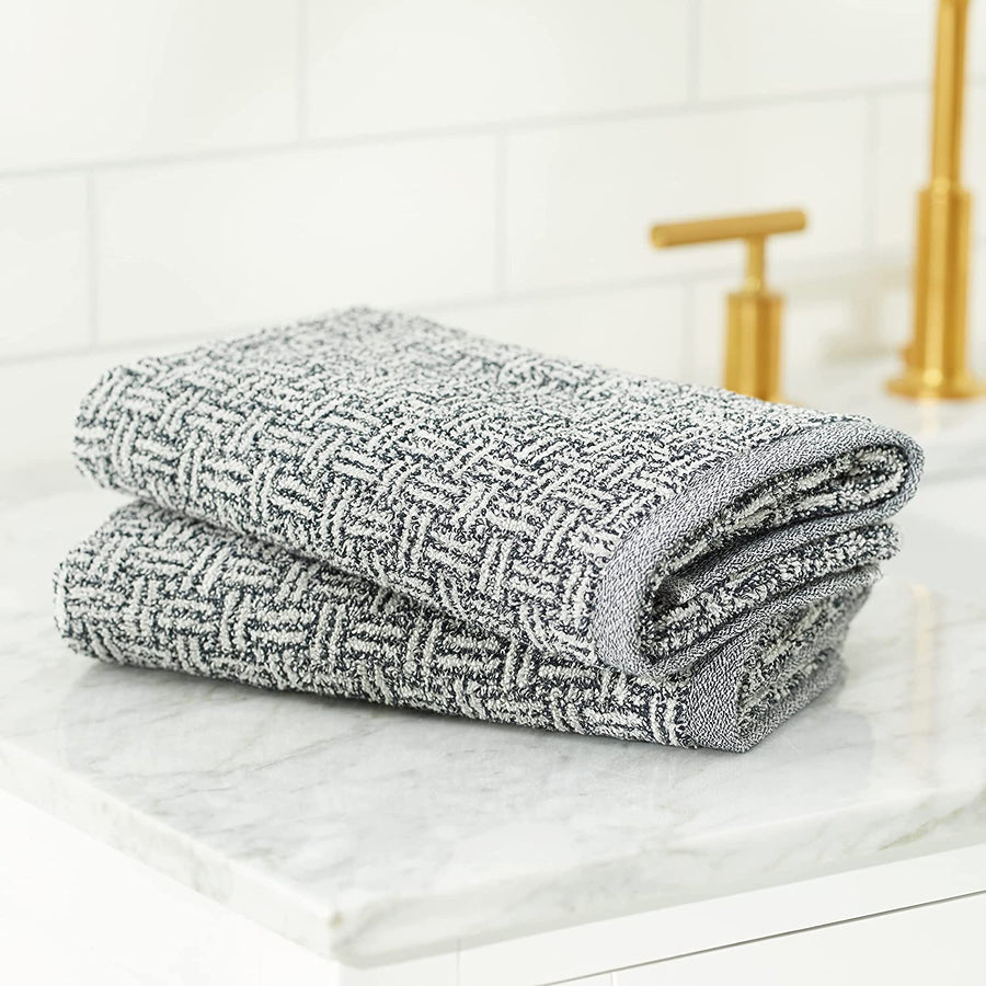 Violet Linen Brickstone Basket Weave Grey Pattern Hand Towels Set of Two