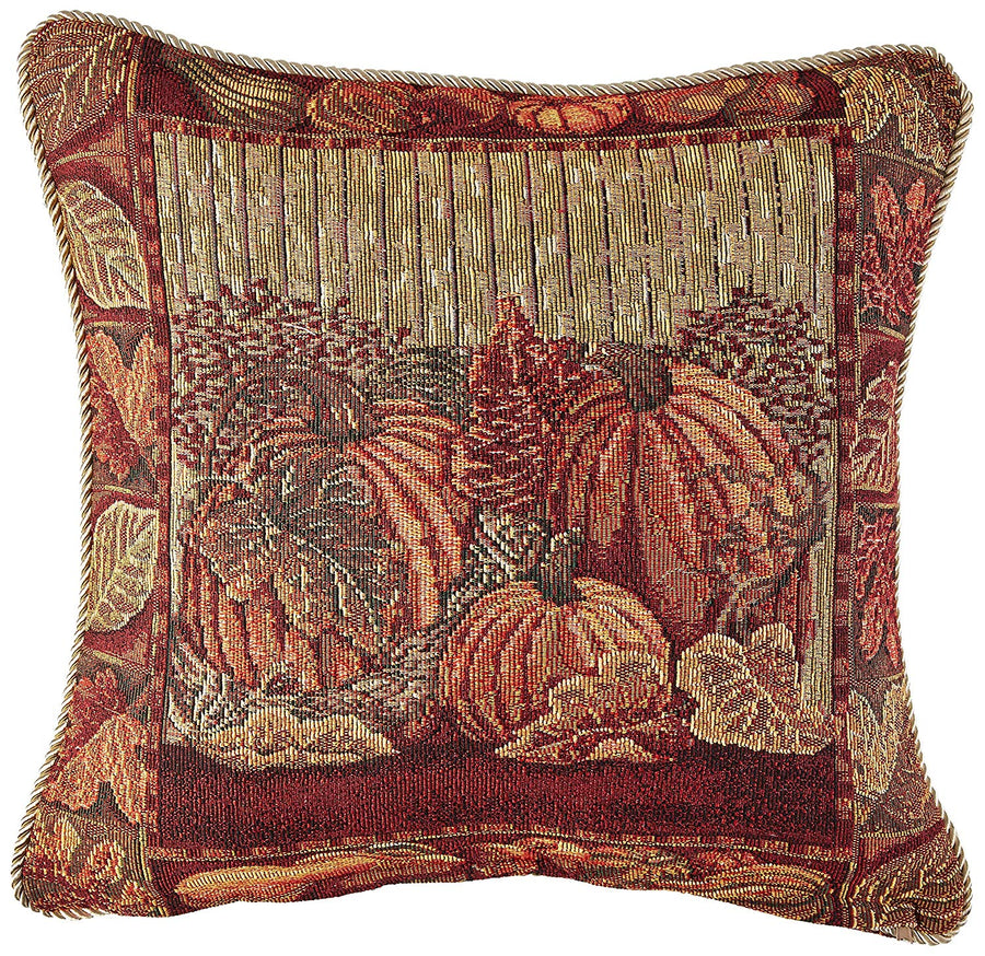 Fall Harvest Thanksgiving Autumn Leaves Sunflowers Fruits Pumpkins Tapestry Pattern Decorative Throw Pillow Cover