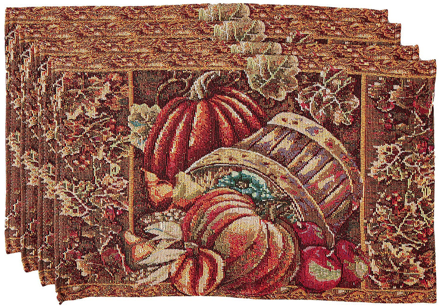 Fall Harvest Thanksgiving Autumn Leaves Sunflowers Fruits Pumpkins Tapestry Pattern Decorative Place Mats