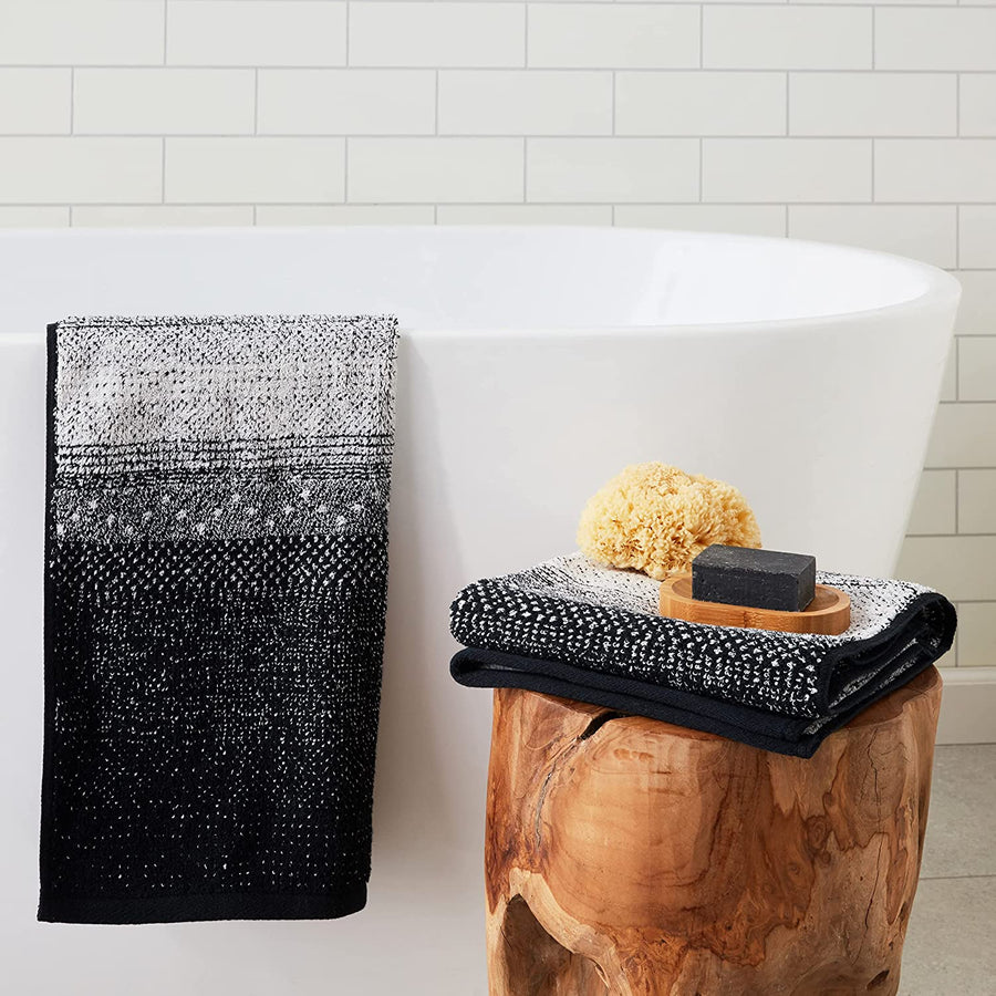Violet Linen Paraguay Black Stripe Pattern Hand Towels Set of Two