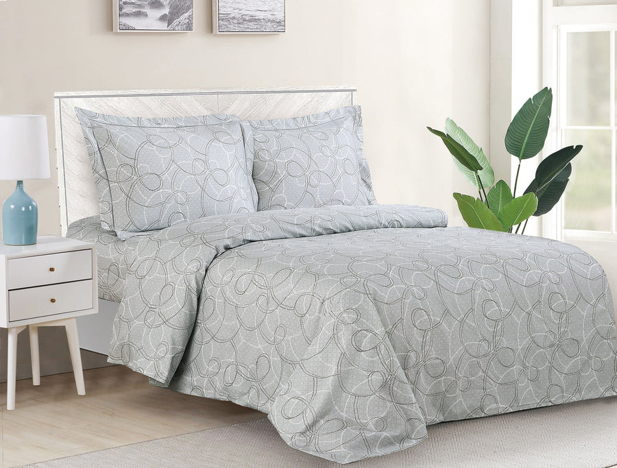 French Swirl Grey Scroll Pattern Bedding Duvet Cover Set