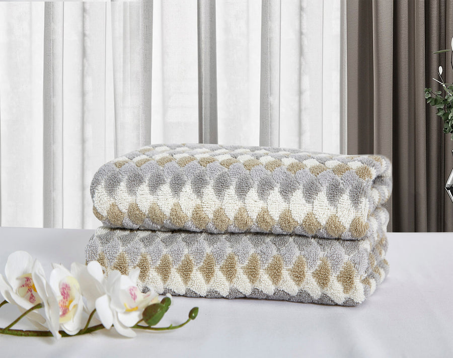 Violet Linen Mirage Taupe Pattern Hand Towels Set of Two