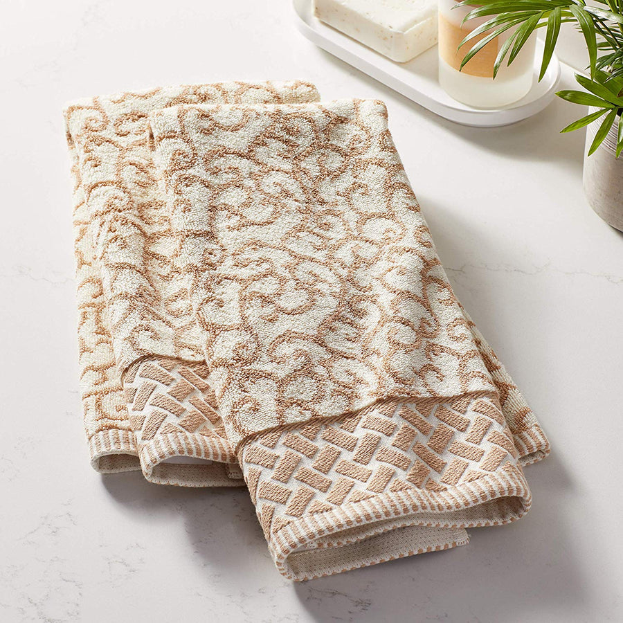 Violet Linen Swirl Taupe Pattern Hand Towels Set of Two