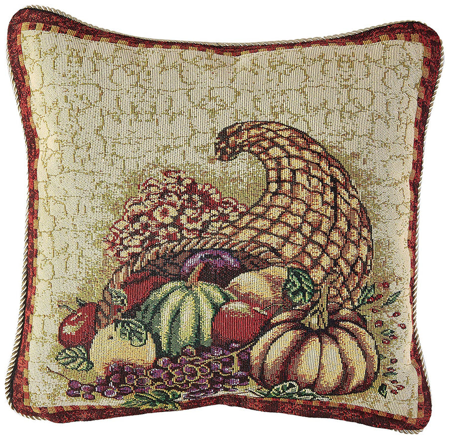 Fall Harvest Thanksgiving Autumn Leaves Sunflowers Fruits Pumpkins Tapestry Pattern Decorative Throw Pillow Cover