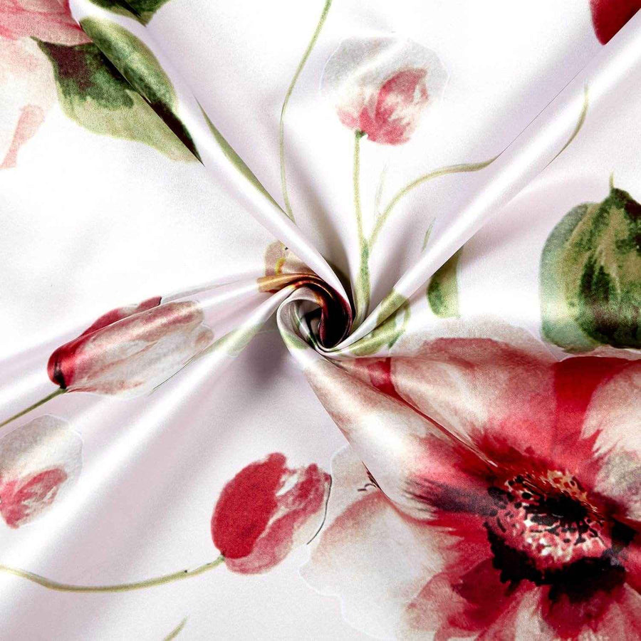 Rose TROPICAL Floral Digital Print Satin Fabric - Cotton Hand - 58 Inch. in Width Fabric by the Yard - 58 Inch Wide