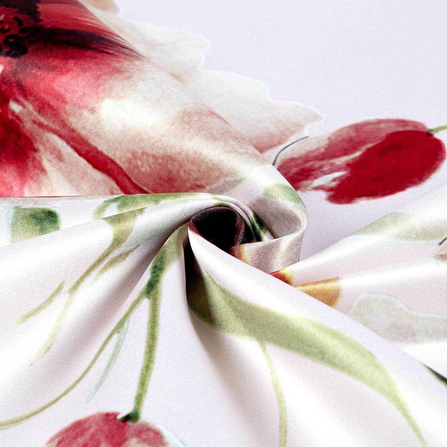 Rose TROPICAL Floral Digital Print Satin Fabric - Cotton Hand - 58 Inch. in Width Fabric by the Yard - 58 Inch Wide