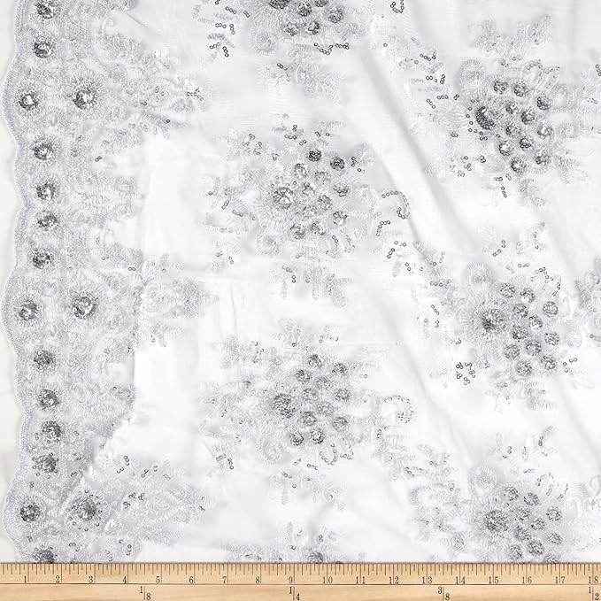 Dull Silver Bristol Glitter Sequin Embroidered Lace Fabric. 54 Inch in Width Fabric by the Yard - 54 Inch Wide