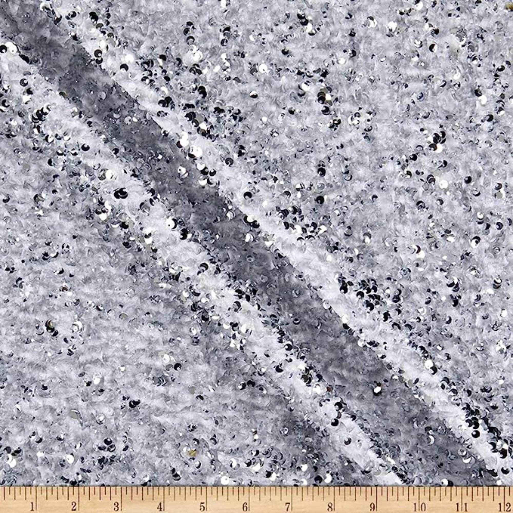 Black/Silver Stretch Velvet Sequin Fabric by the Yard - 48 Inch Wide