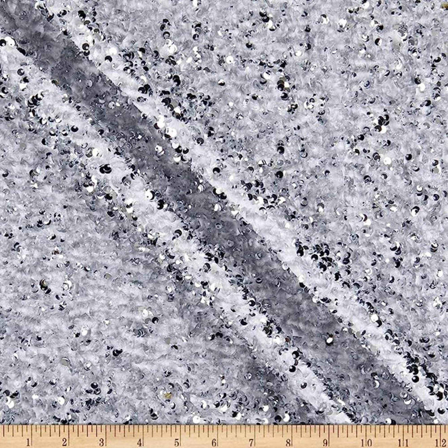 Black/Silver Stretch Velvet Sequin Fabric by the Yard - 48 Inch Wide