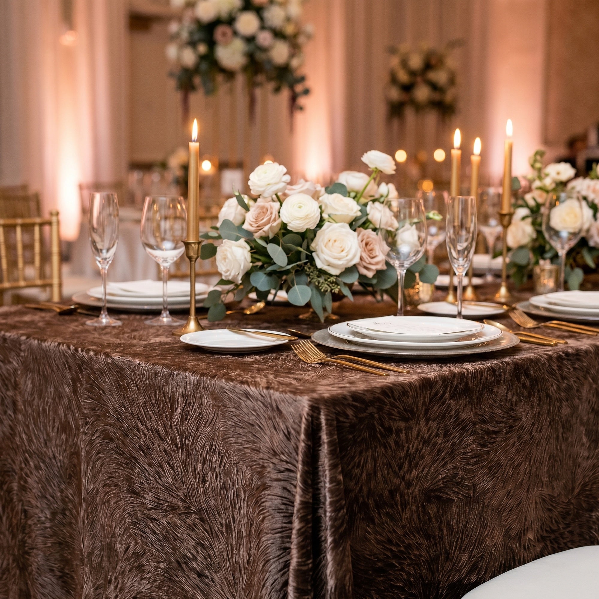 Deep velvet tablecloth at an elegant celebration